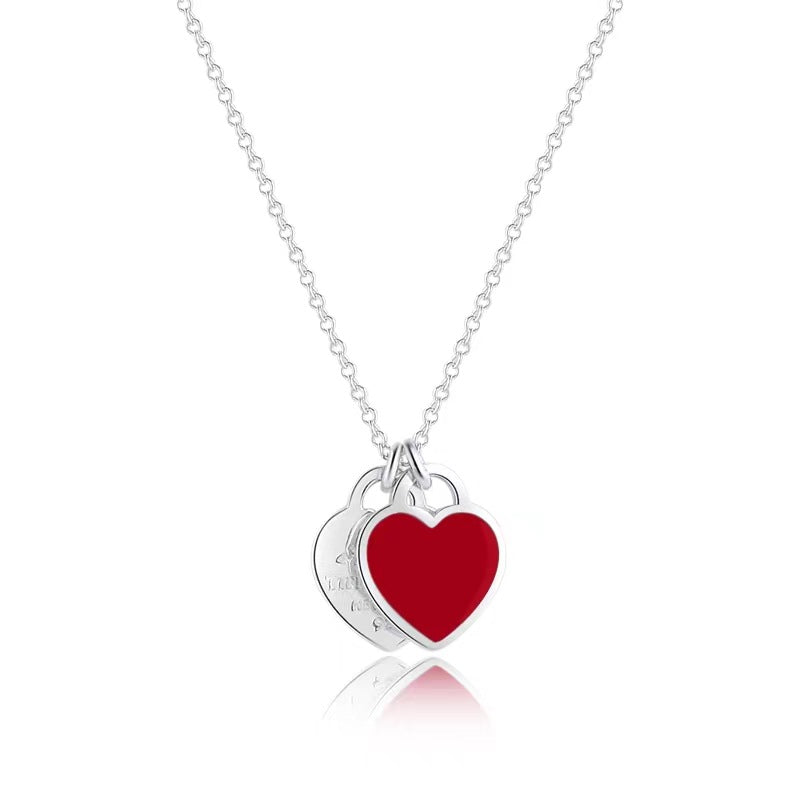 Heart Shape Enamel Pendant Necklace 925 Sterling Silver