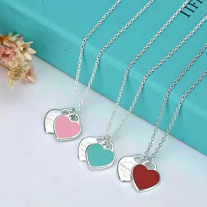 Heart Shape Enamel Pendant Necklace 925 Sterling Silver
