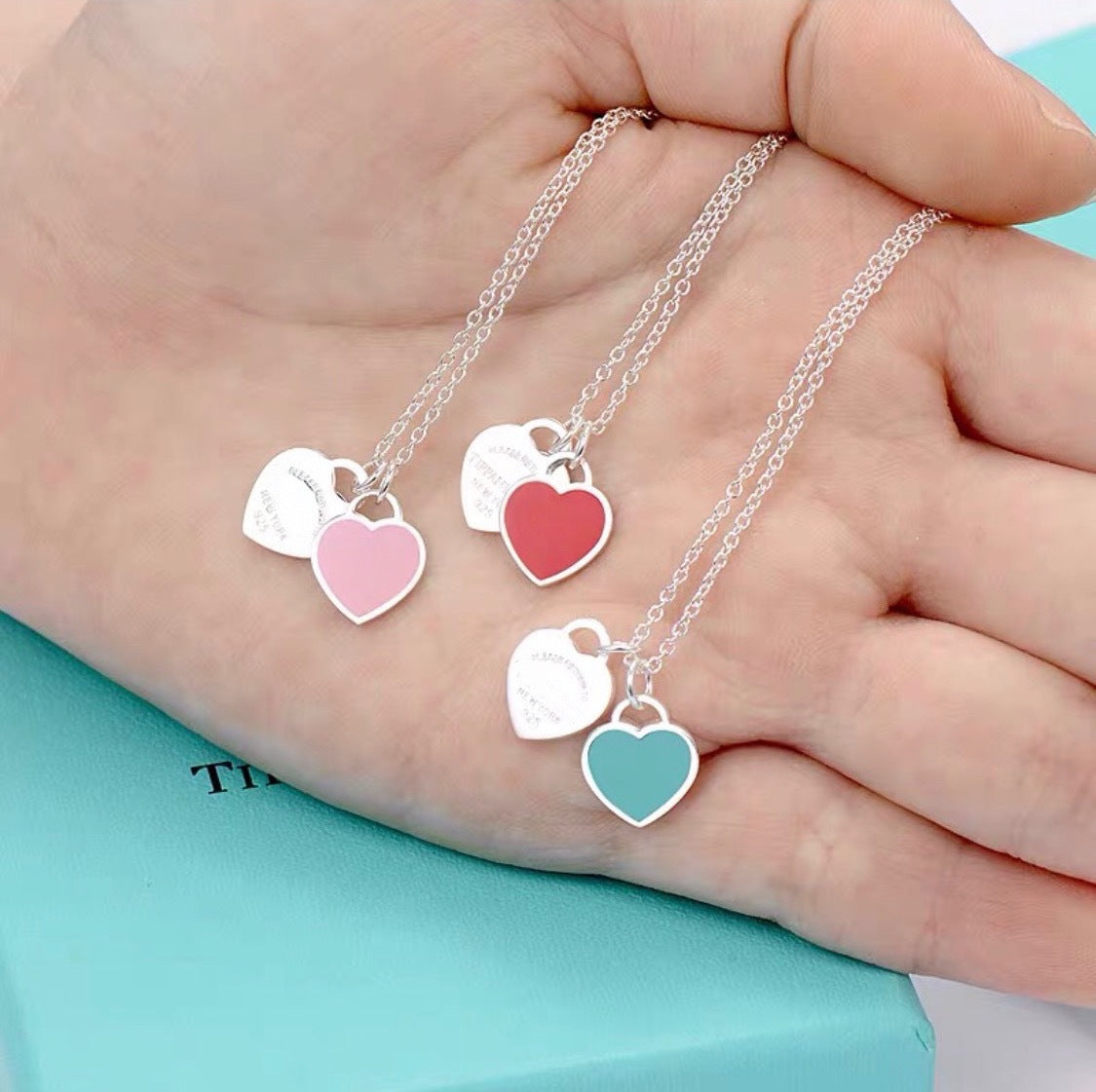 Heart Shape Enamel Pendant Necklace 925 Sterling Silver