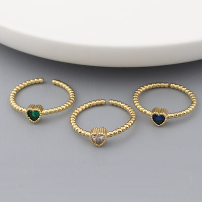 Fashion Heart Shape 18k Gold Plated Multicolor Zircon Open Ring