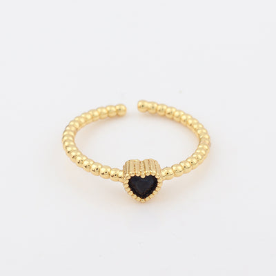 Fashion Heart Shape 18k Gold Plated Multicolor Zircon Open Ring