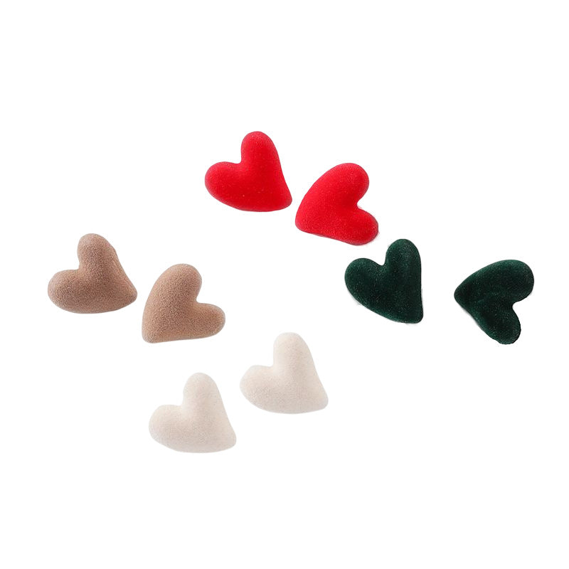 Heart Shape Flocking S925 Silver Stud Earrings for Women