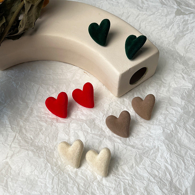 Heart Shape Flocking S925 Silver Stud Earrings for Women