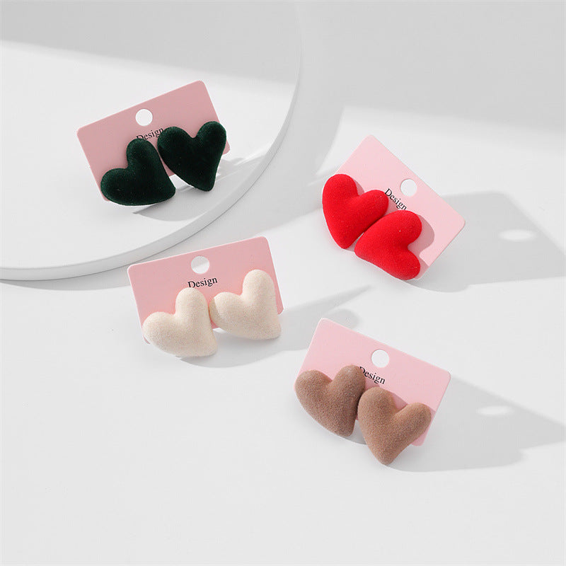 Heart Shape Flocking S925 Silver Stud Earrings for Women