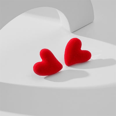 Heart Shape Flocking S925 Silver Stud Earrings for Women