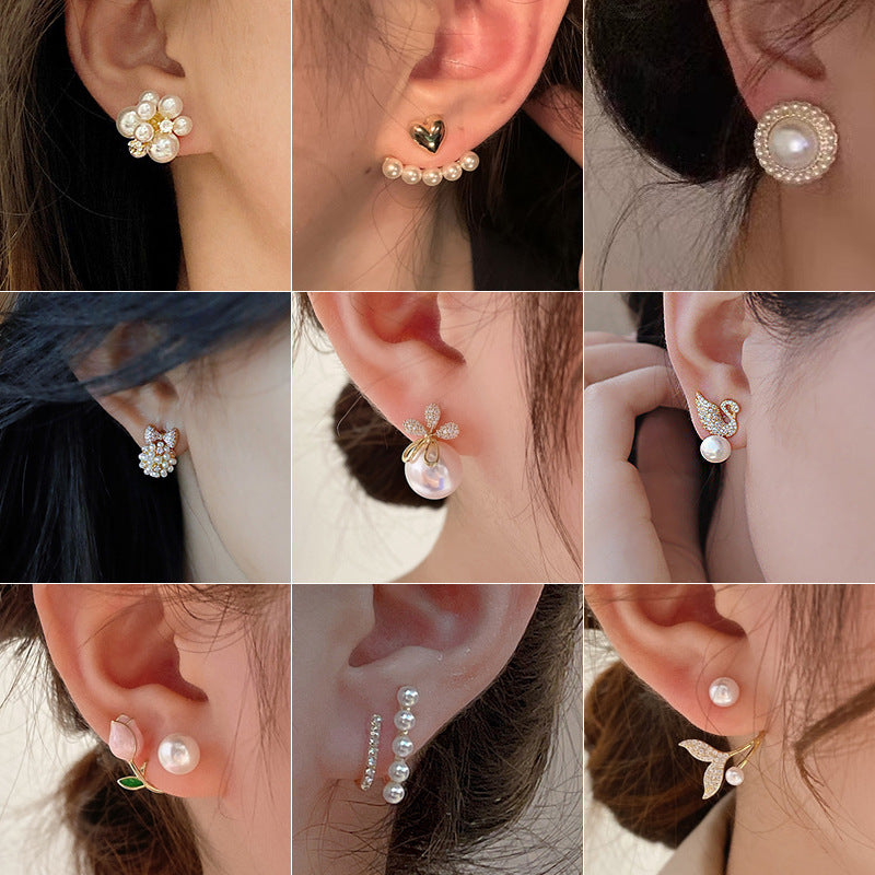 Elegant Heart & Tulip Pearl Rhinestone Earrings for Women