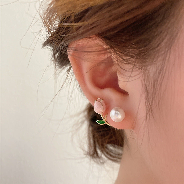 Elegant Heart & Tulip Pearl Rhinestone Earrings for Women