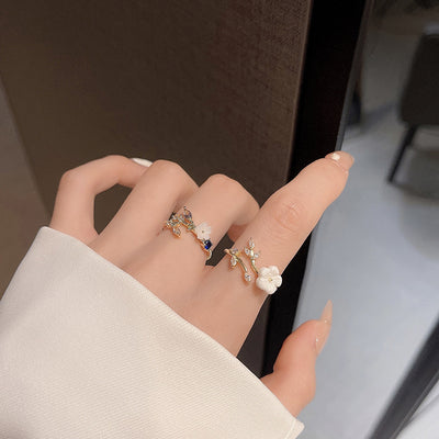 Heart Shape Flower Zircon Crystal Open Ring