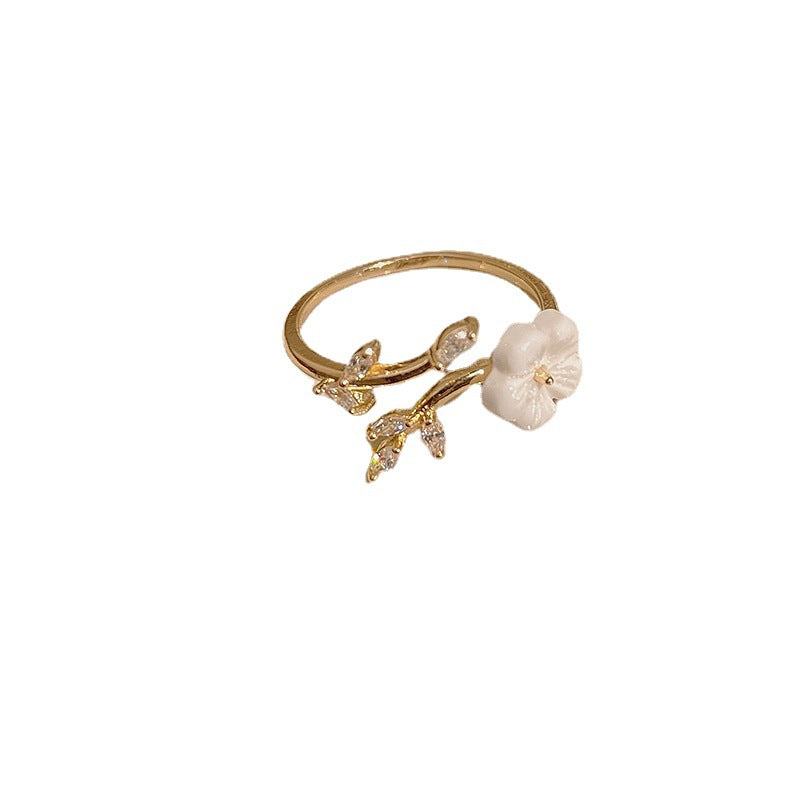 Heart Shape Flower Zircon Crystal Open Ring