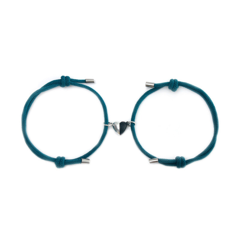 Fashion Heart Shape Magnetic Couple Bracelet with Adjustable Geometric Pendant