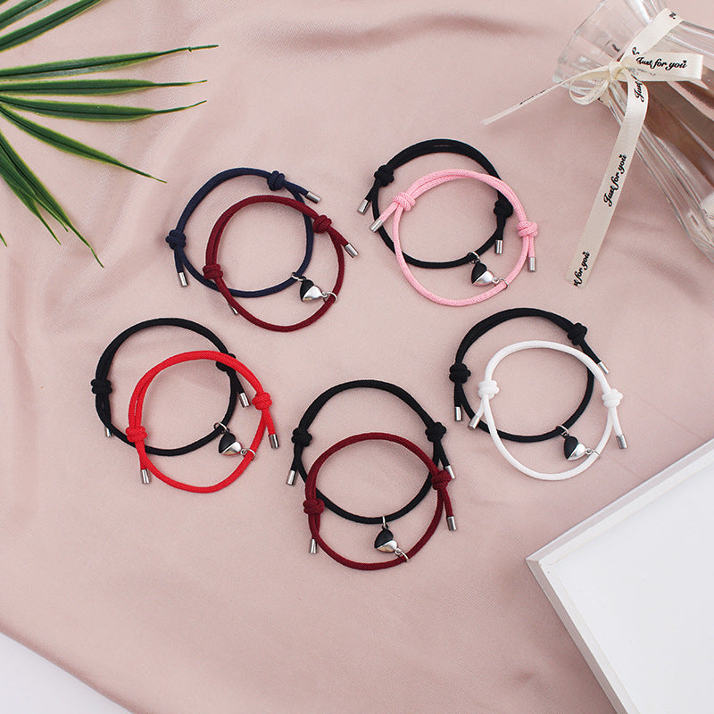 Fashion Heart Shape Magnetic Couple Bracelet with Adjustable Geometric Pendant