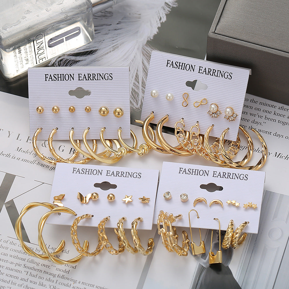 Fashion Heart & Butterfly Metal Chain Earrings Set - 15 Pieces