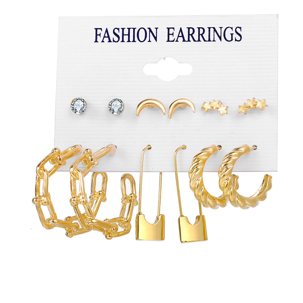 Fashion Heart & Butterfly Metal Chain Earrings Set - 15 Pieces