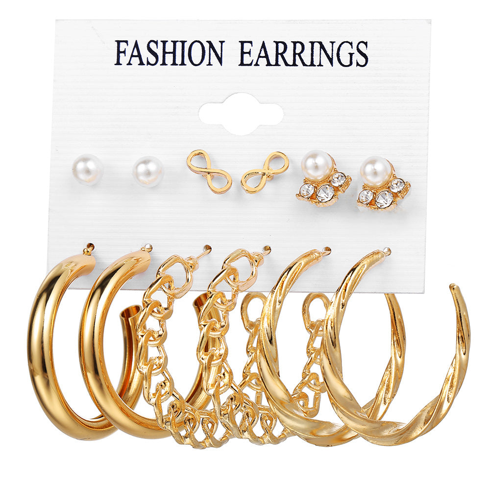Fashion Heart & Butterfly Metal Chain Earrings Set - 15 Pieces