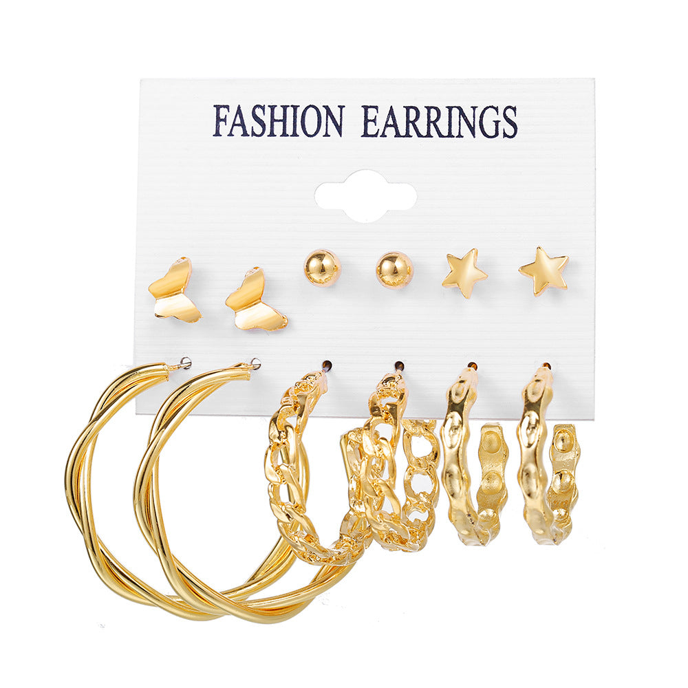 Fashion Heart & Butterfly Metal Chain Earrings Set - 15 Pieces