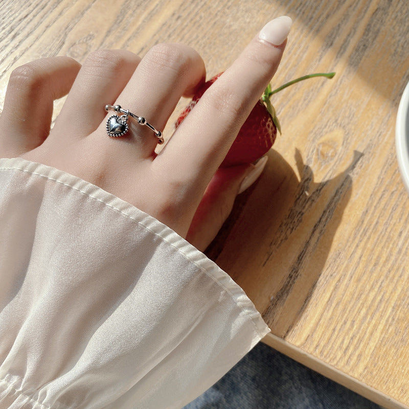 Silver Heart Shape Open Ring - 925 Sterling Vintage Baroque Design