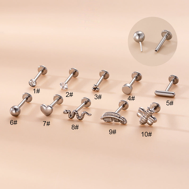 Heart Shape Snake Metal Plating Stainless Steel Labret Piercing Jewelry