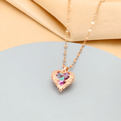 Heart Shape Ocean Pendant Stainless Steel Necklace - Gold Plated Luxury Jewelry for Women