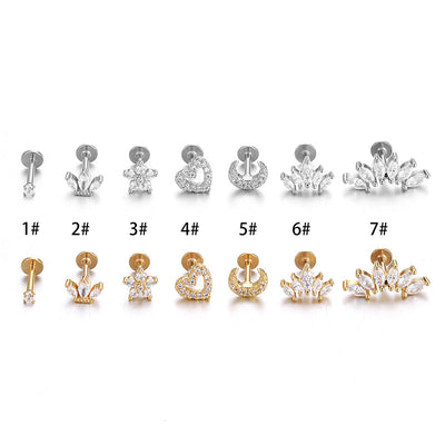 Heart Shape Stainless Steel Zircon Lip Stud Piercing Jewelry