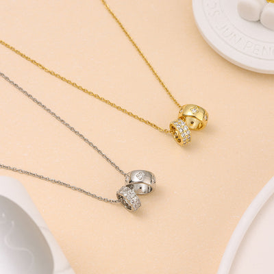 Heart Shape Titanium Steel Shell Zircon Pendant & Vintage Love Letter Block Necklace