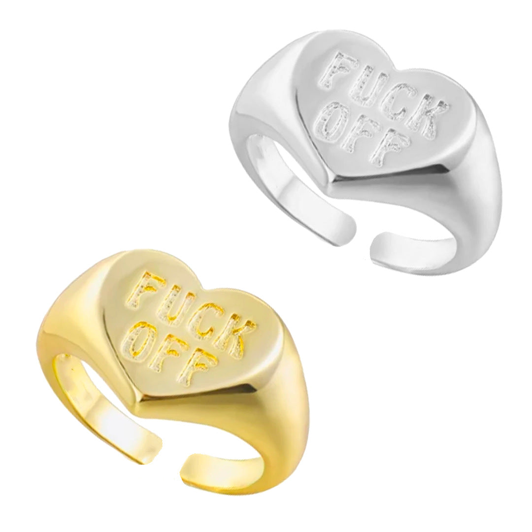 Fashion Heart Shaped Letter English FUCK OFF Brass Ring