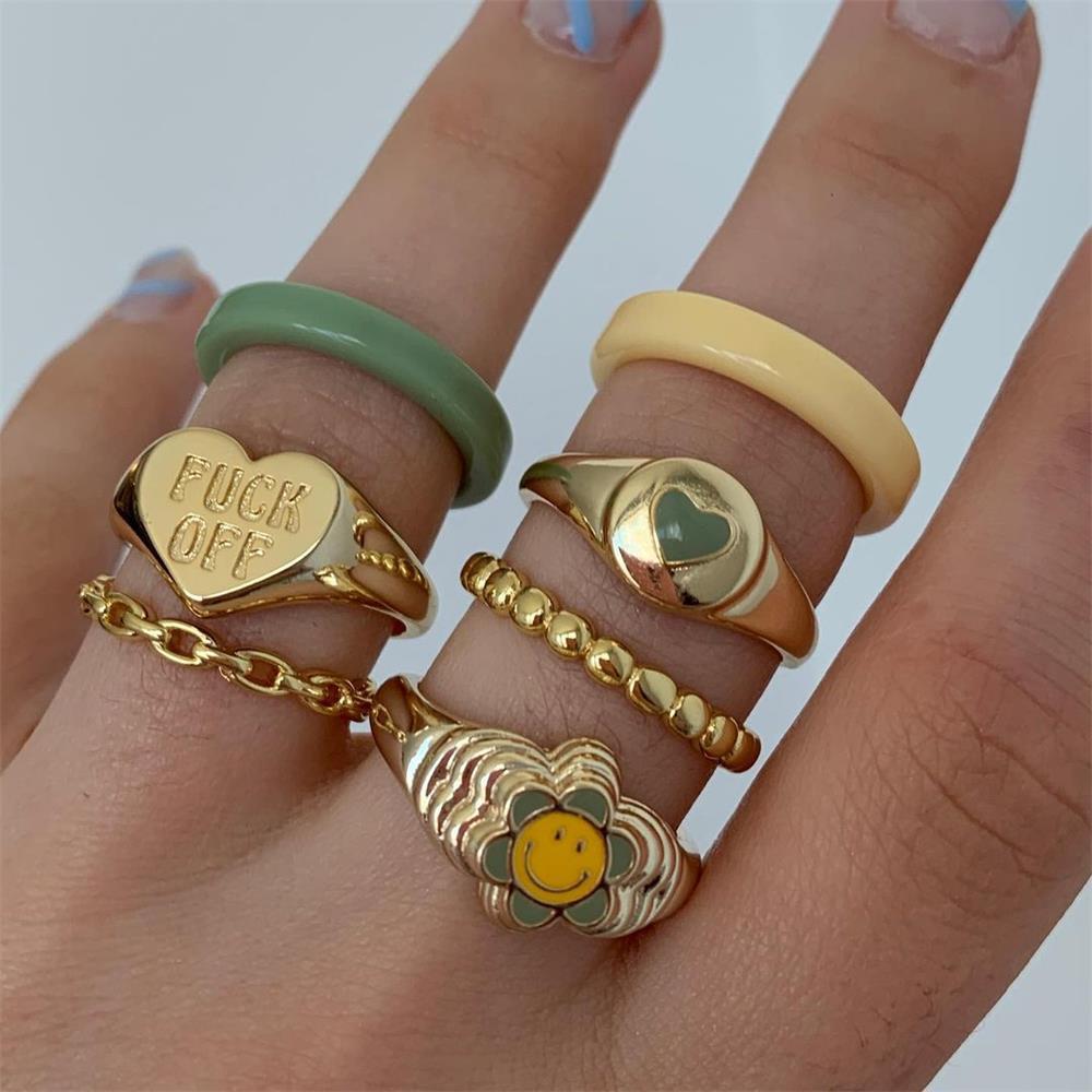 Fashion Heart Shaped Letter English FUCK OFF Brass Ring