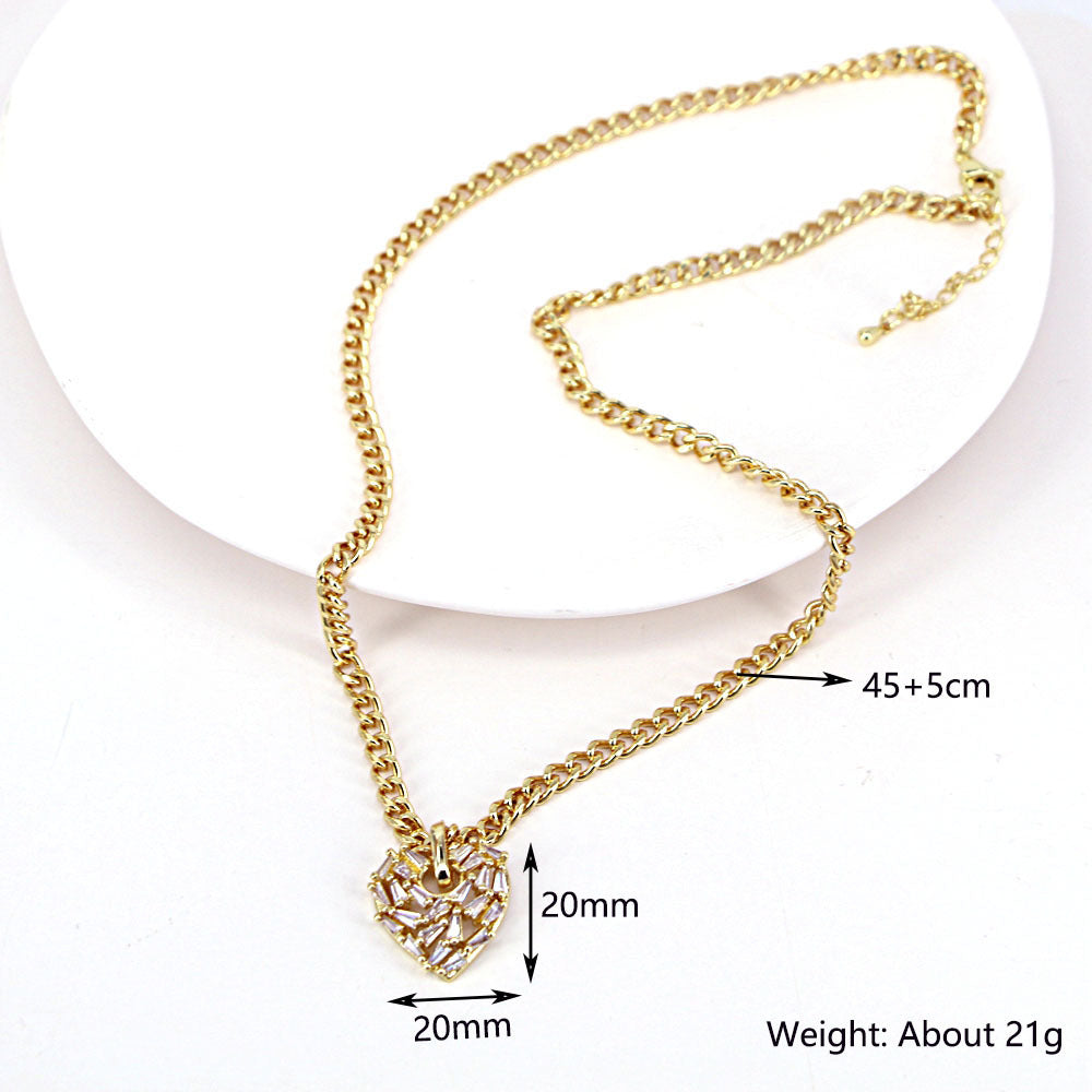 Fashion Heart Zircon Pendant Thick Chain Necklace for Women