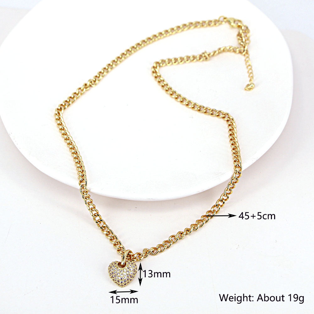 Fashion Heart Zircon Pendant Thick Chain Necklace for Women