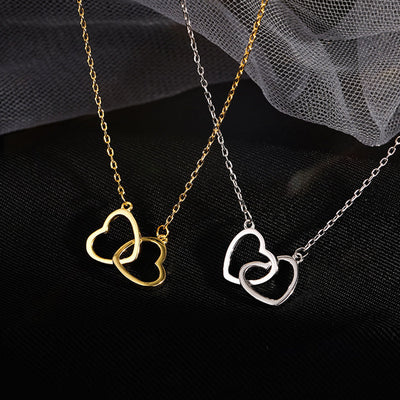 Heart-shaped Double Ring Hollow Titanium Steel Necklace - Minimalist 18k Gold Plated Clavicle Chain