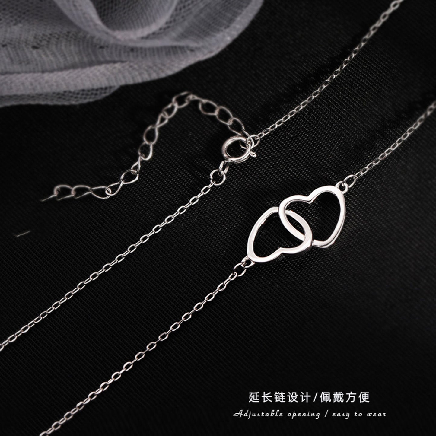 Heart-shaped Double Ring Hollow Titanium Steel Necklace - Minimalist 18k Gold Plated Clavicle Chain