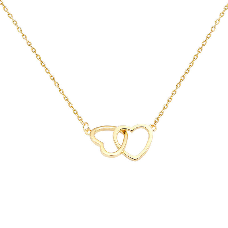 Heart-shaped Double Ring Hollow Titanium Steel Necklace - Minimalist 18k Gold Plated Clavicle Chain