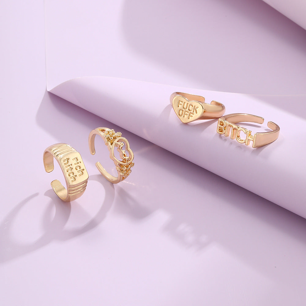 Fashion Heart-shaped Letter and Colorful Smiley Ring Set