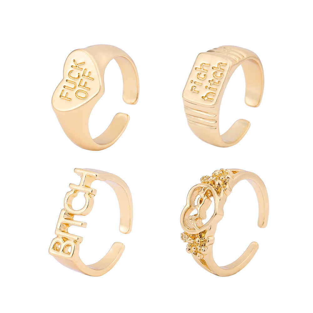 Fashion Heart-shaped Letter and Colorful Smiley Ring Set