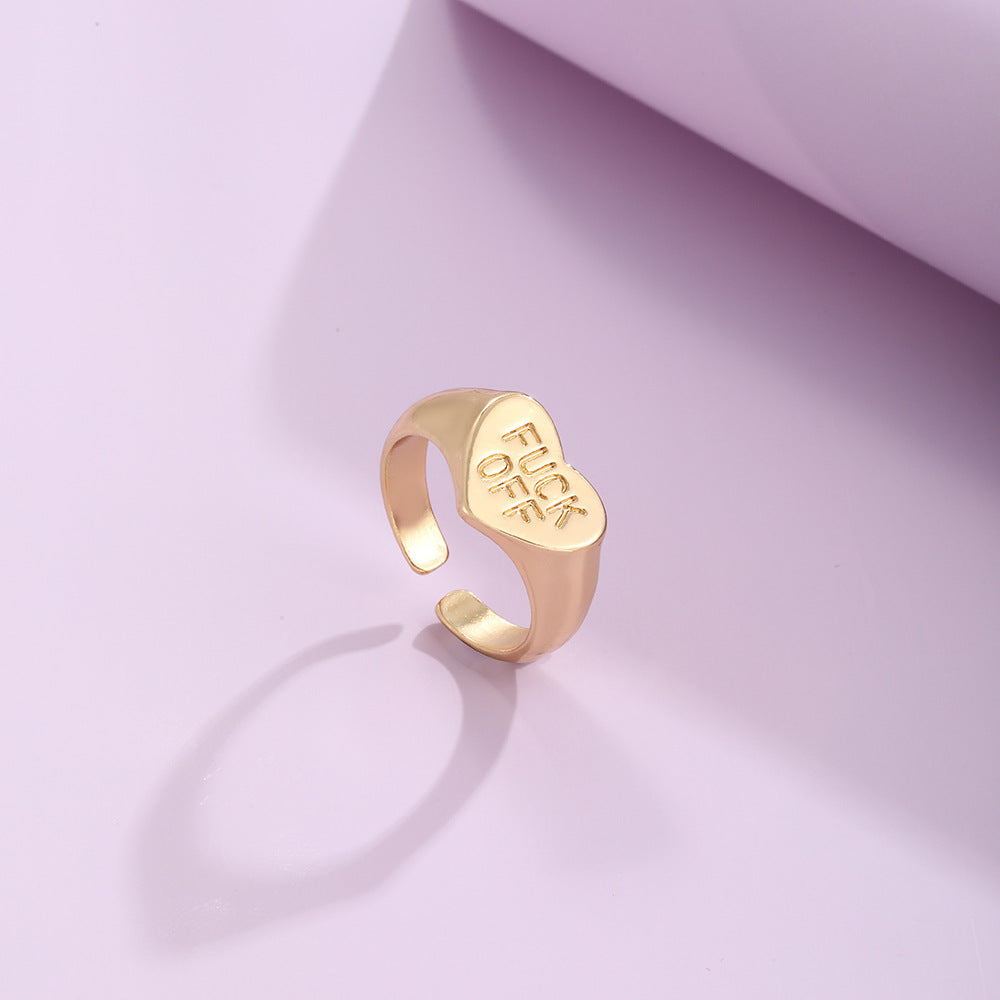 Fashion Heart-shaped Letter and Colorful Smiley Ring Set