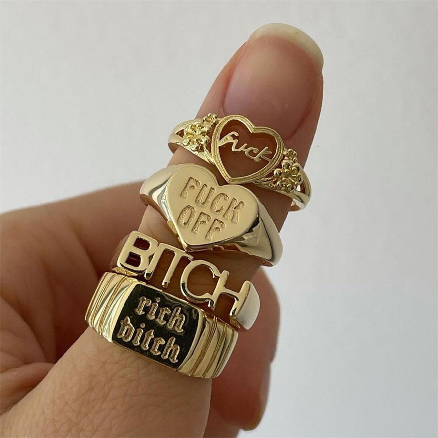 Fashion Heart-shaped Letter and Colorful Smiley Ring Set
