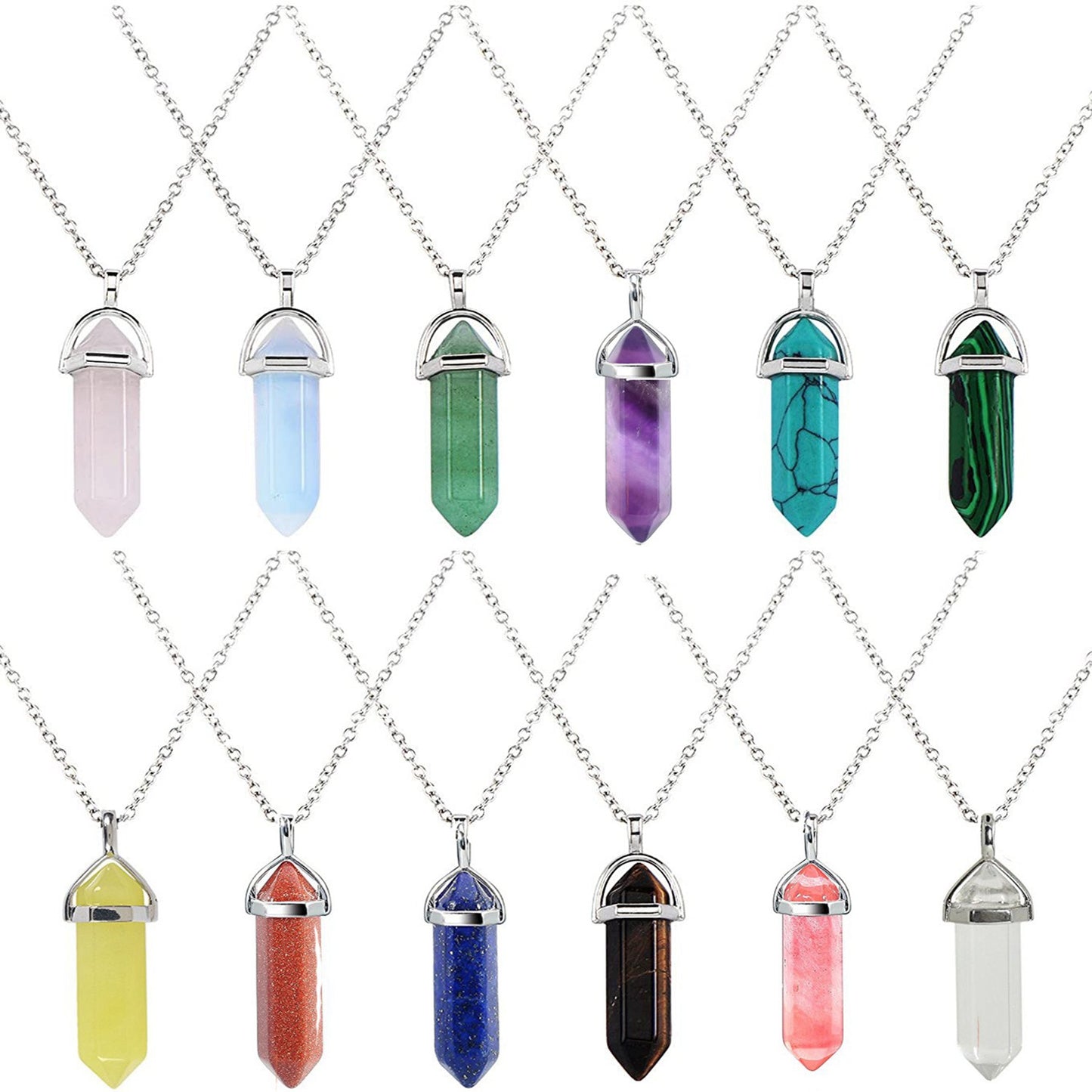 Hexagon Prism Crystal Bullet Pendant Necklace
