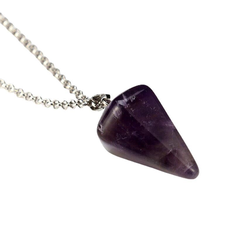 Hexagonal Cone Natural Stone Crystal Pendant Necklace