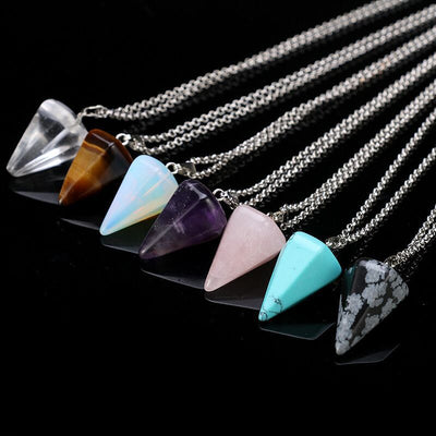 Hexagonal Cone Natural Stone Crystal Pendant Necklace