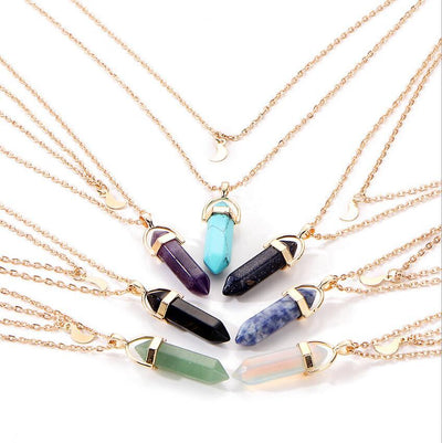 Hexagonal Pillar Pendant Layered Necklace for Women