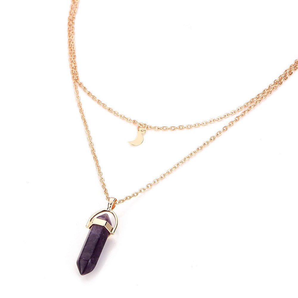 Hexagonal Pillar Pendant Layered Necklace for Women