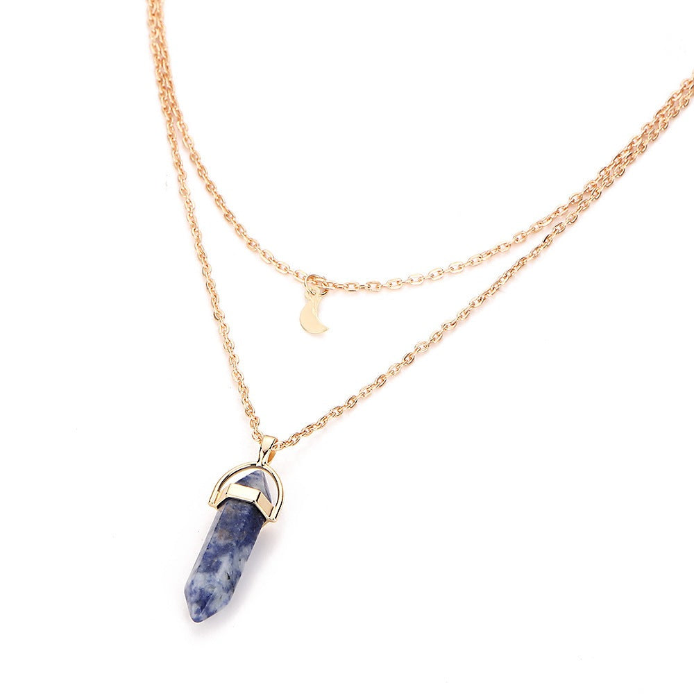 Hexagonal Pillar Pendant Layered Necklace for Women