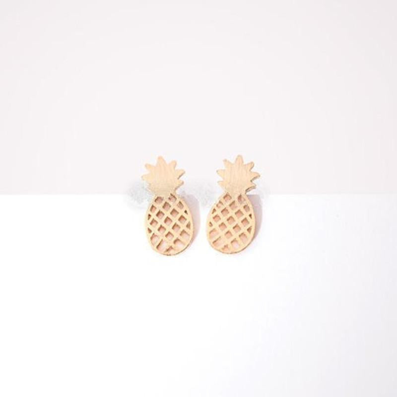 Hollow Brushed Pineapple Alloy Plated Stud Earrings in Gold, Silver, and Rose Gold