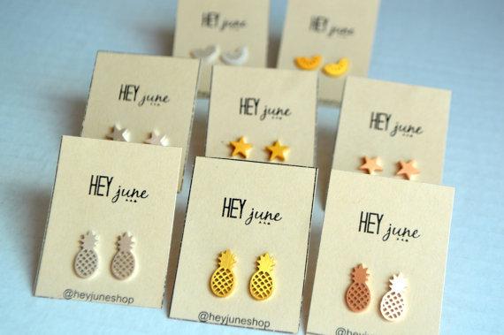 Hollow Brushed Pineapple Alloy Plated Stud Earrings in Gold, Silver, and Rose Gold