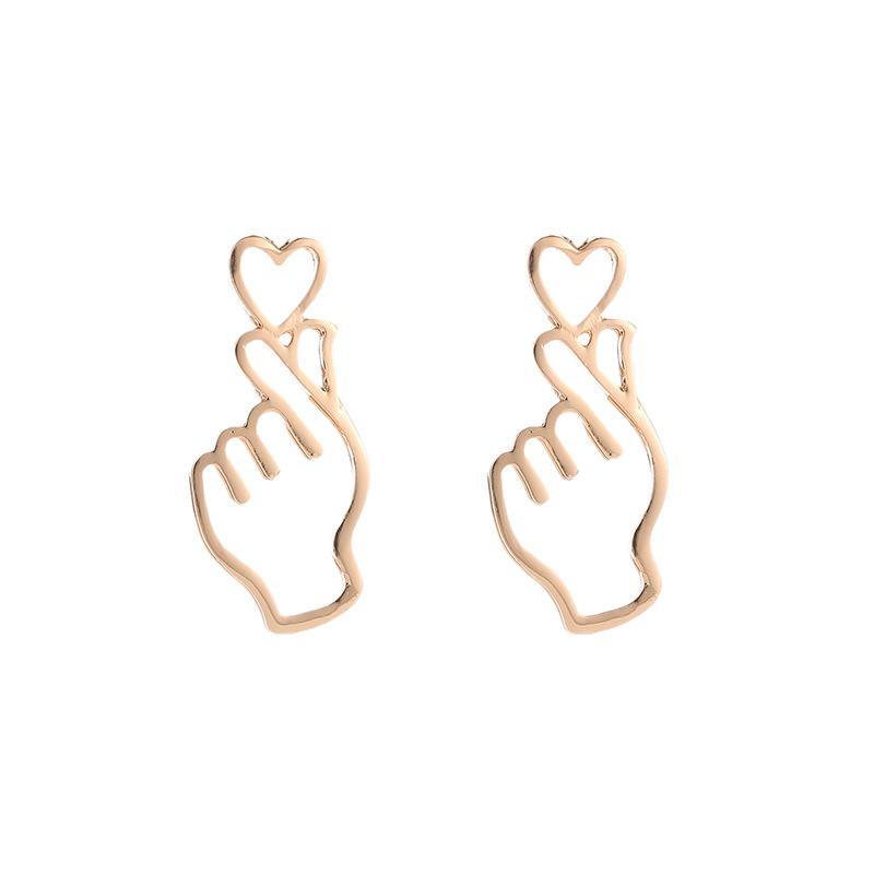Fashion Metal Heart Gesture Stud Earrings