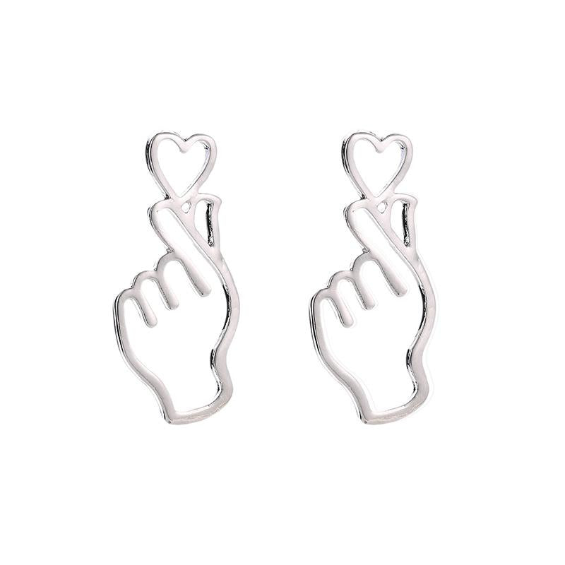 Fashion Metal Heart Gesture Stud Earrings
