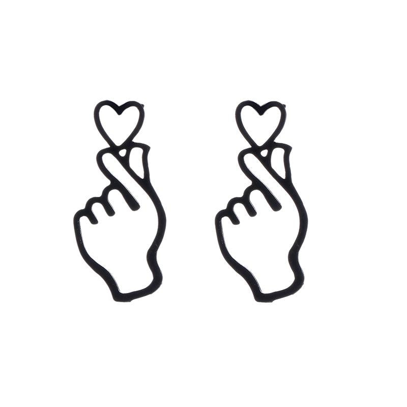 Fashion Metal Heart Gesture Stud Earrings