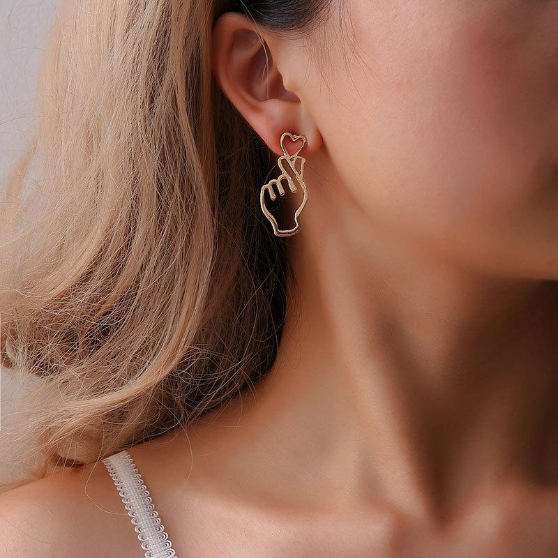 Fashion Metal Heart Gesture Stud Earrings