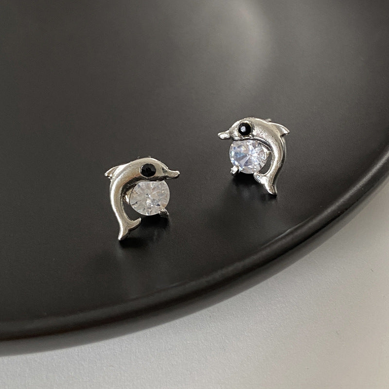 Korean Style Dolphin Zircon Stud Earrings for Women