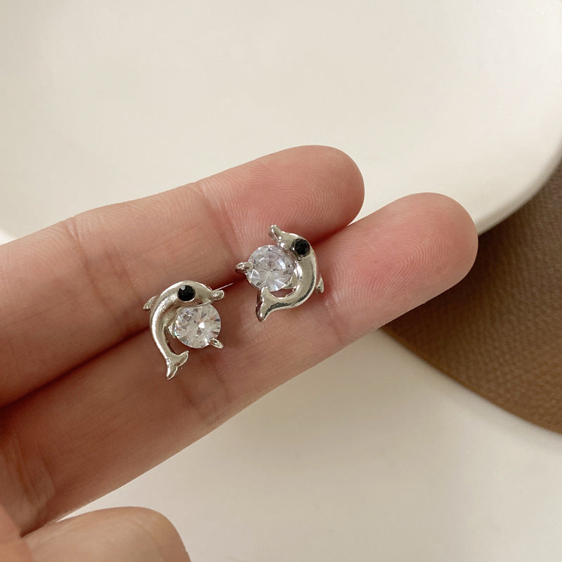 Korean Style Dolphin Zircon Stud Earrings for Women