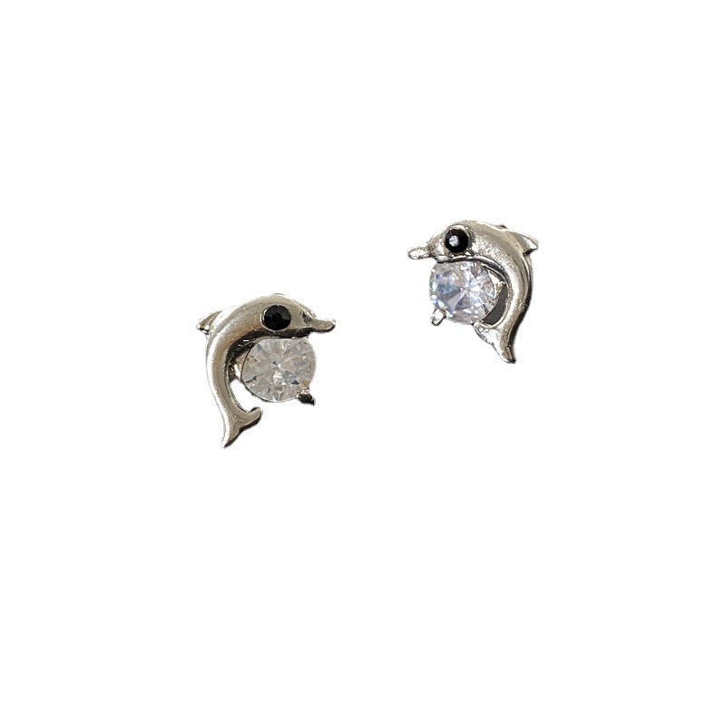 Korean Style Dolphin Zircon Stud Earrings for Women